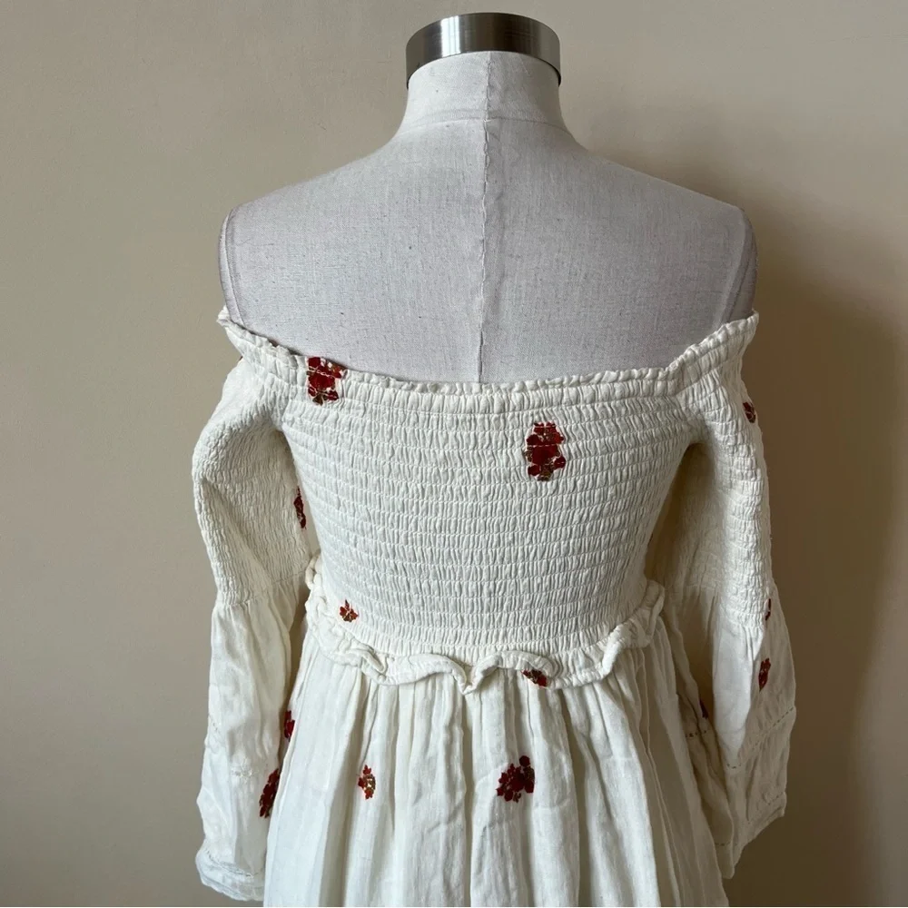Free People White Counting Daisies Off-the-shoulder Mini Dress 17400